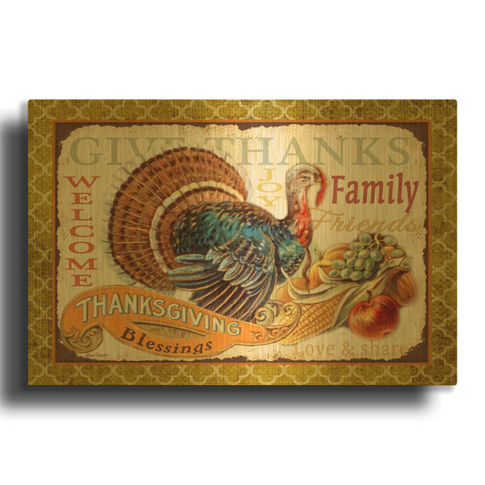 'Vintage Thanksgiving C' By Jean Plout Gold Metal Wall Art