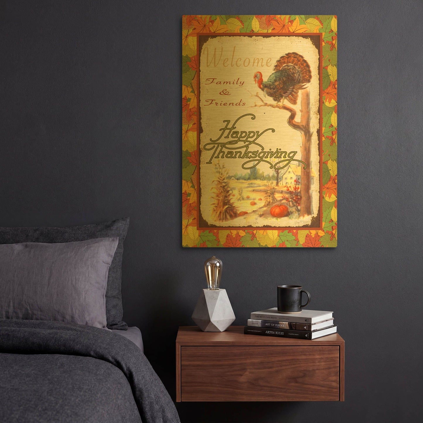 'Vintage Thanksgiving D' By Jean Plout Gold Metal Wall Art