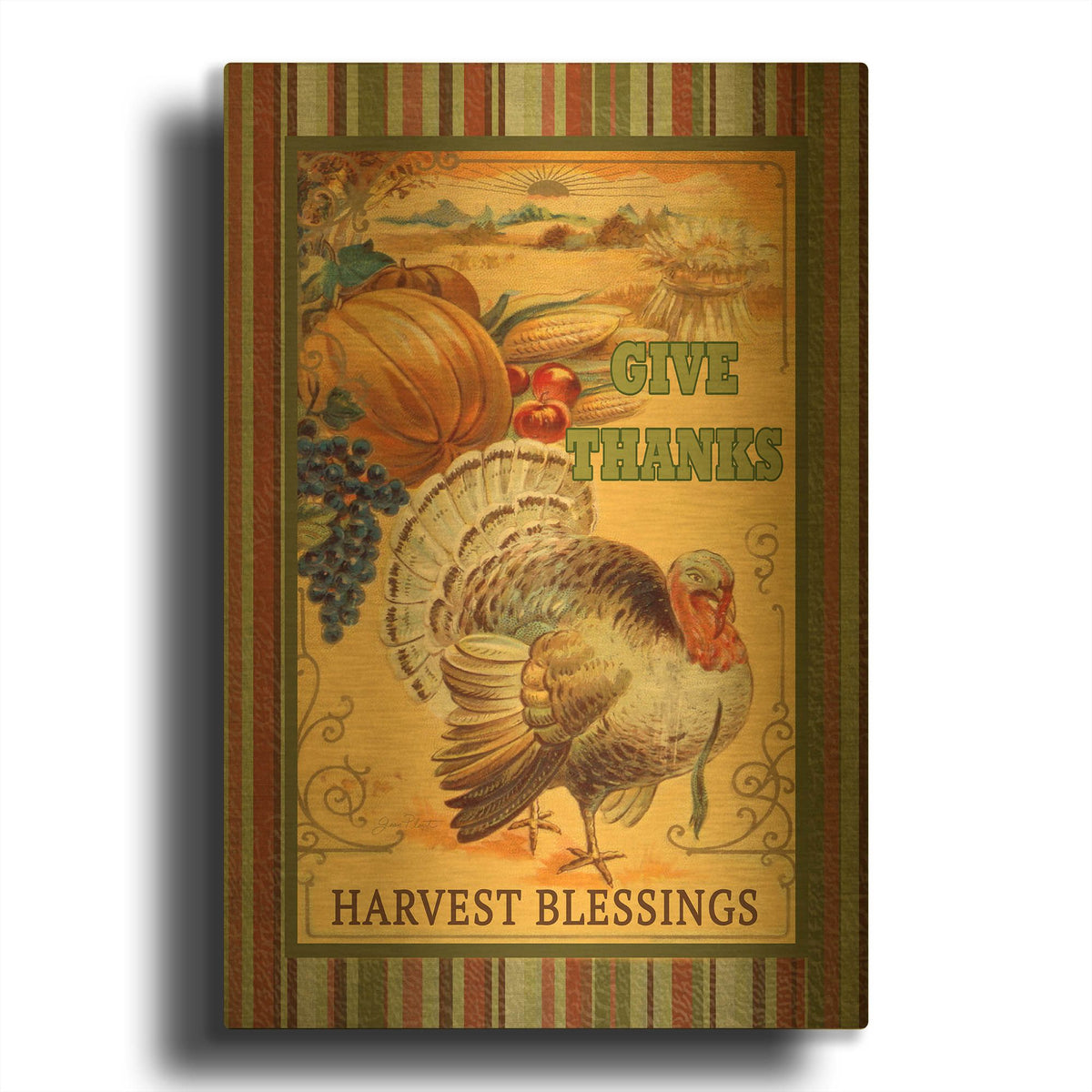 'Vintage Thanksgiving E' By Jean Plout Gold Metal Wall Art