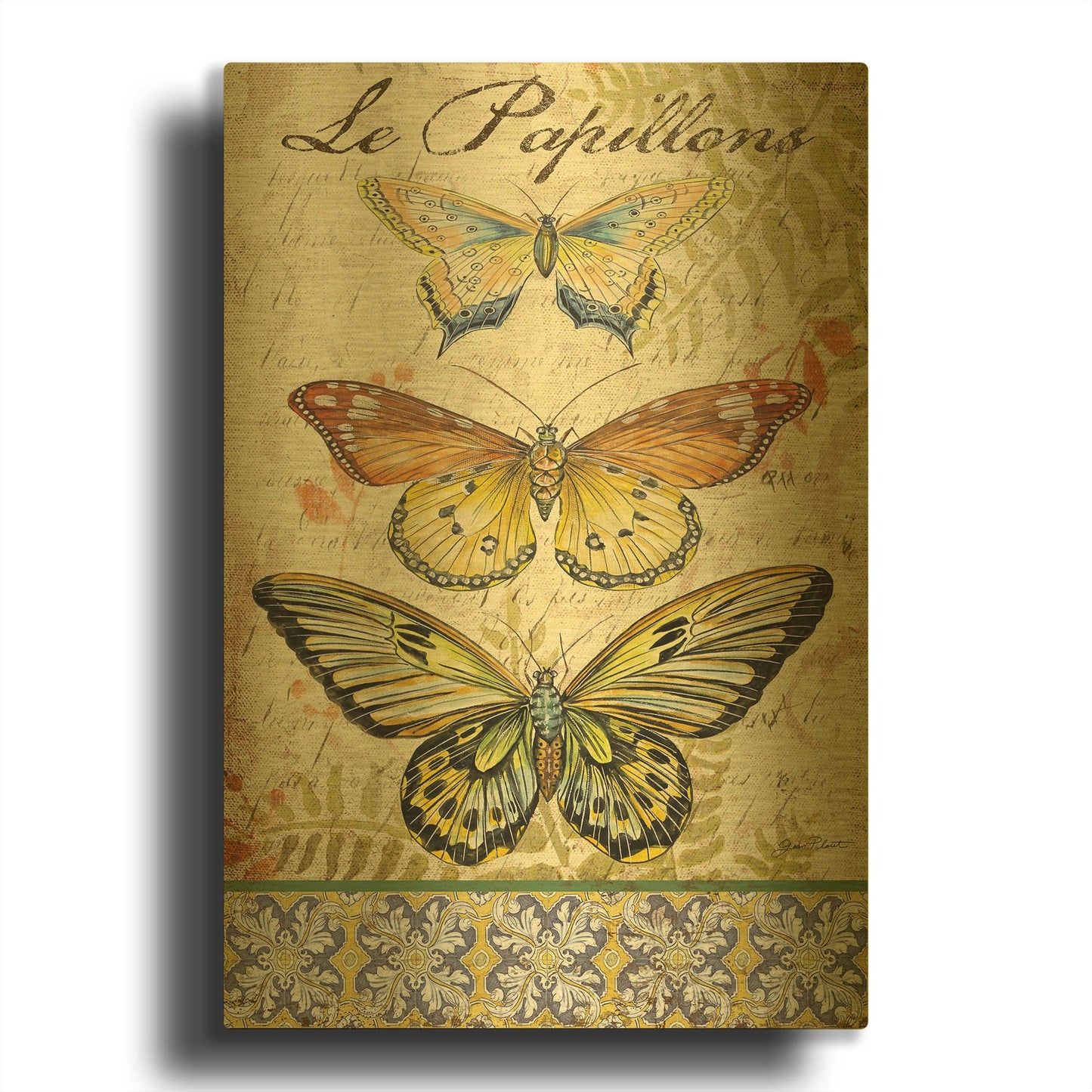 'Vintage Wings Le Papillons' By Jean Plout Gold Metal Wall Art