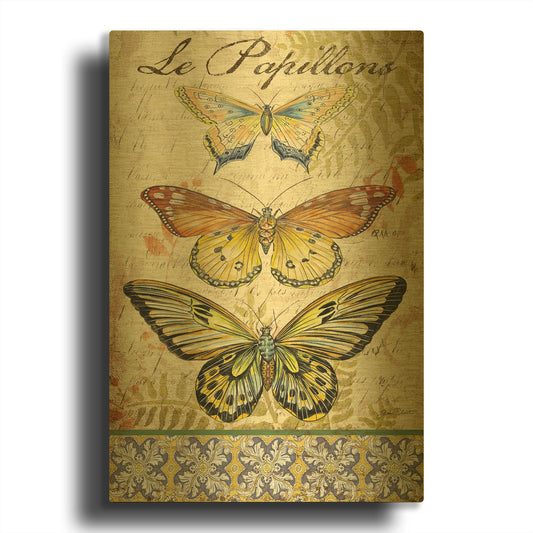 'Vintage Wings Le Papillons' By Jean Plout Gold Metal Wall Art