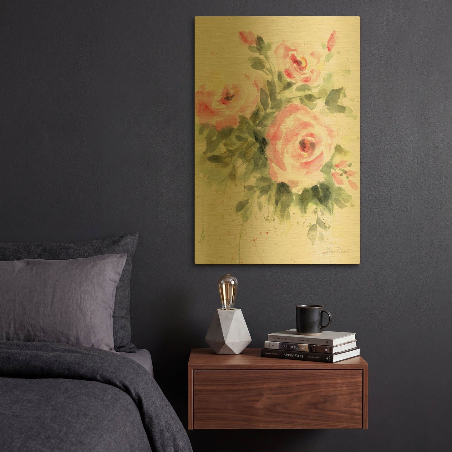 'Washy Pink Roses A' By Jean Plout Gold Metal Wall Art