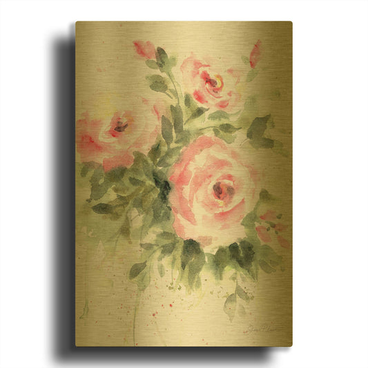 'Washy Pink Roses A' By Jean Plout Gold Metal Wall Art