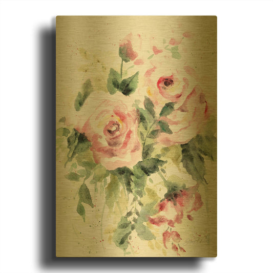 'Washy Pink Roses B' By Jean Plout Gold Metal Wall Art
