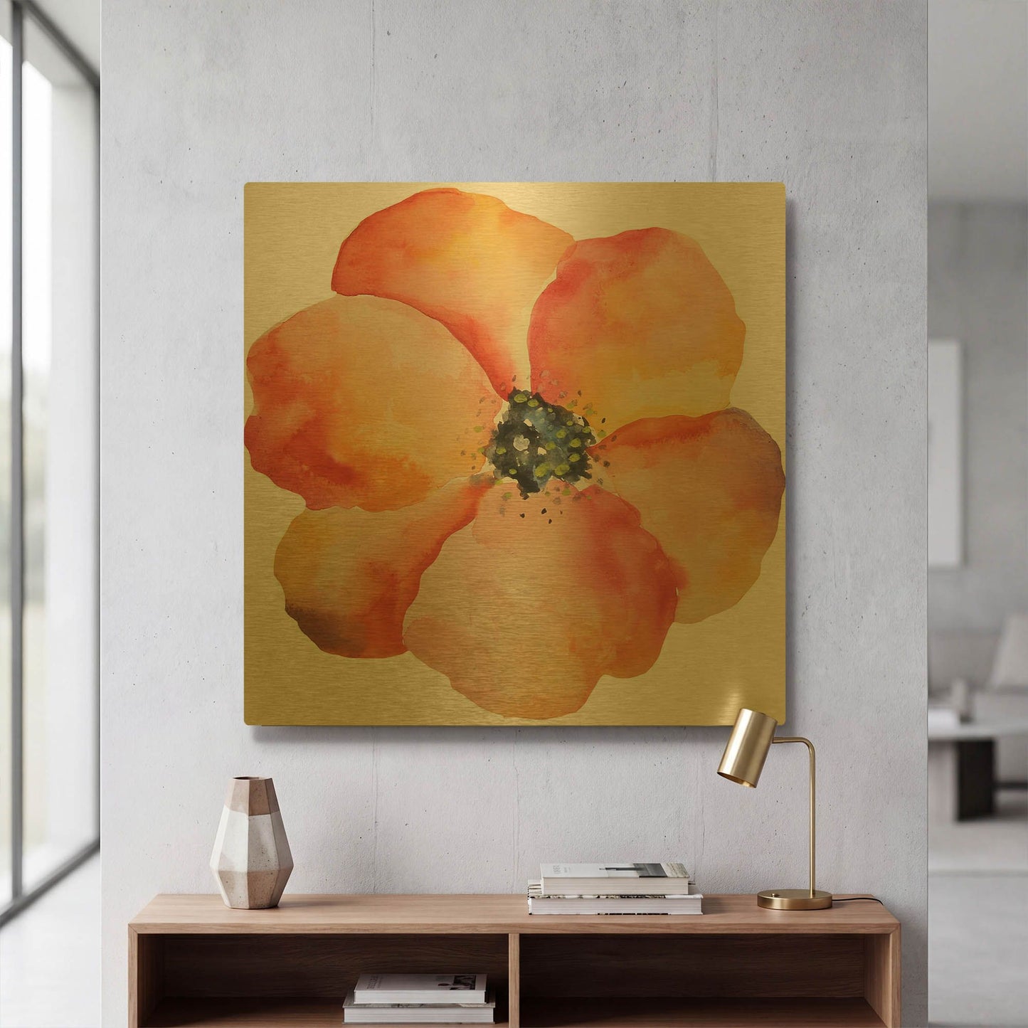 'Washy Poppy' By Jean Plout Gold Metal Wall Art