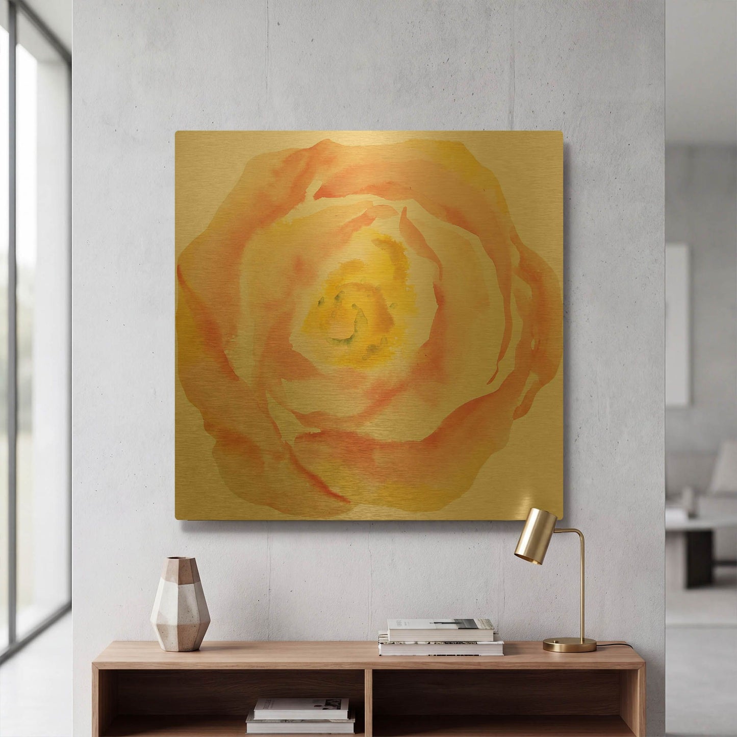 'Washy Rose' By Jean Plout Gold Metal Wall Art