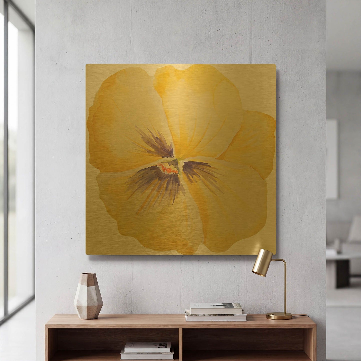 'Washy Yellow Pansie' By Jean Plout Gold Metal Wall Art