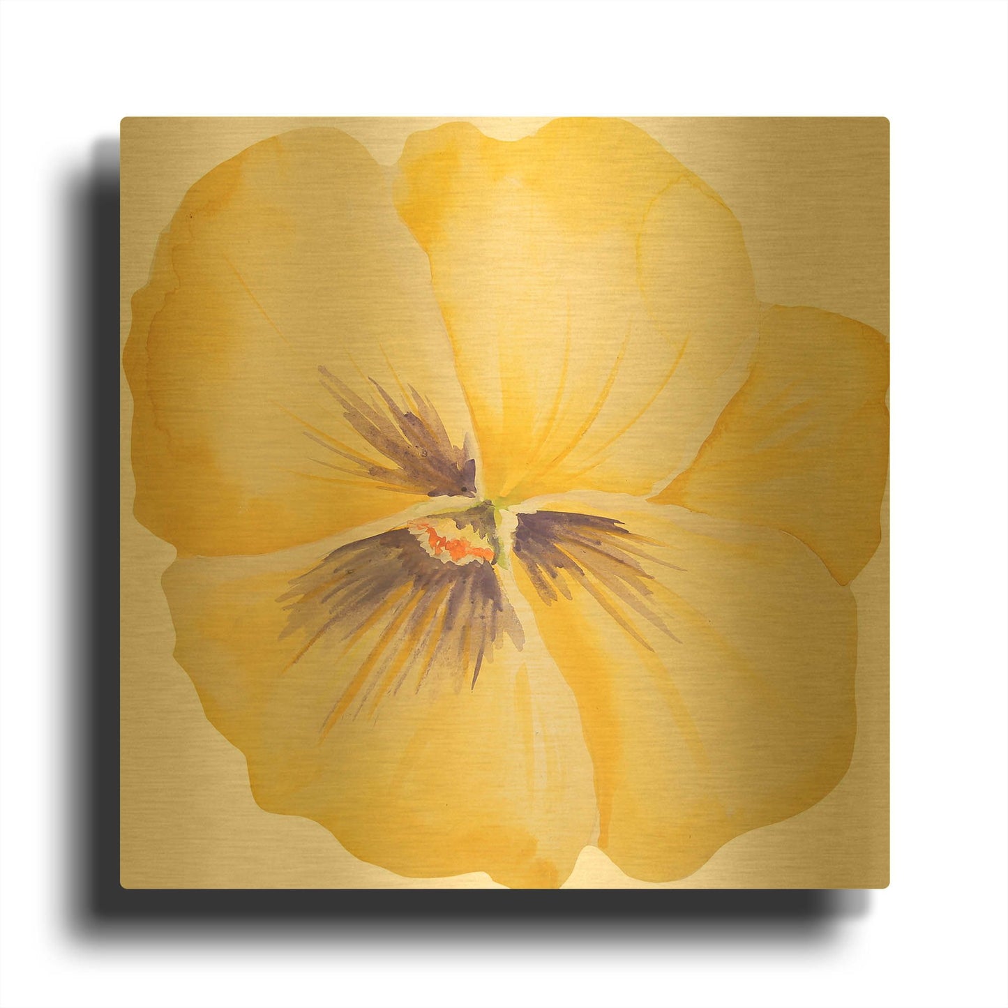 'Washy Yellow Pansie' By Jean Plout Gold Metal Wall Art