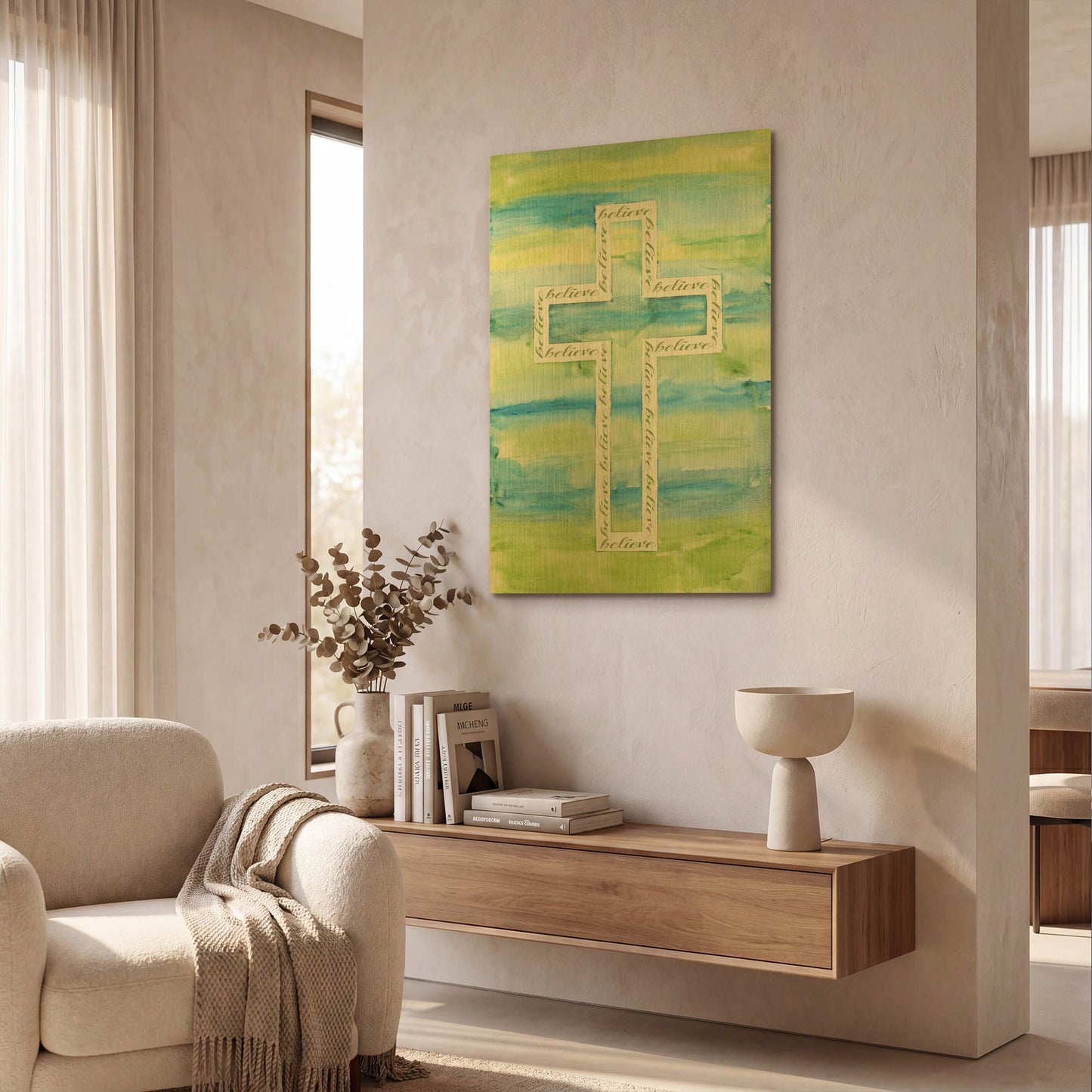 'Watercolor Cross A' By Jean Plout Gold Metal Wall Art