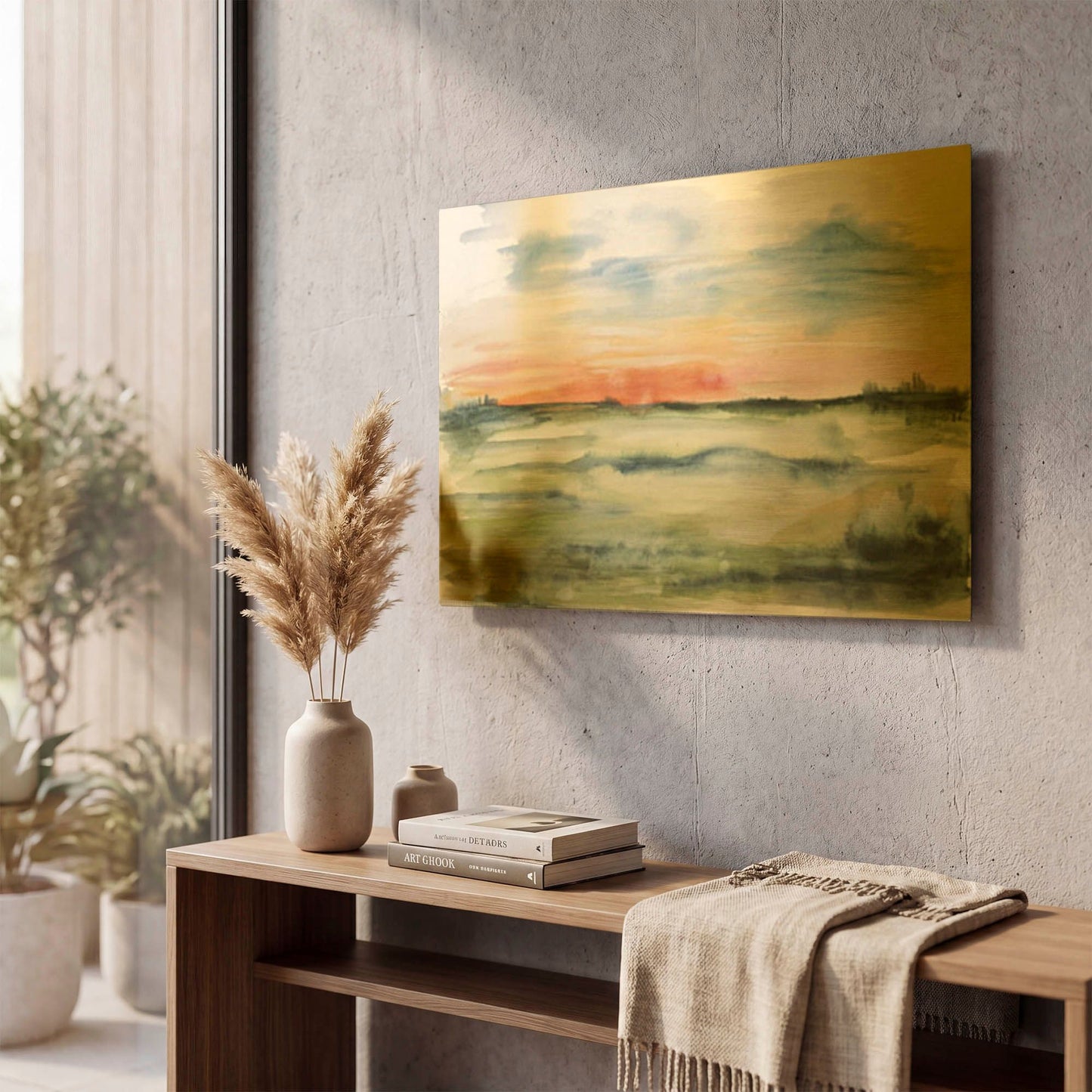 'Watercolor Landscape A' By Jean Plout Gold Metal Wall Art