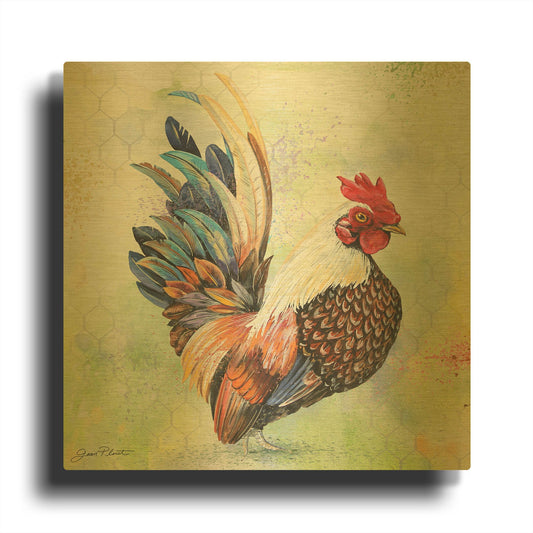 'Watercolor Rooster A' By Jean Plout Gold Metal Wall Art