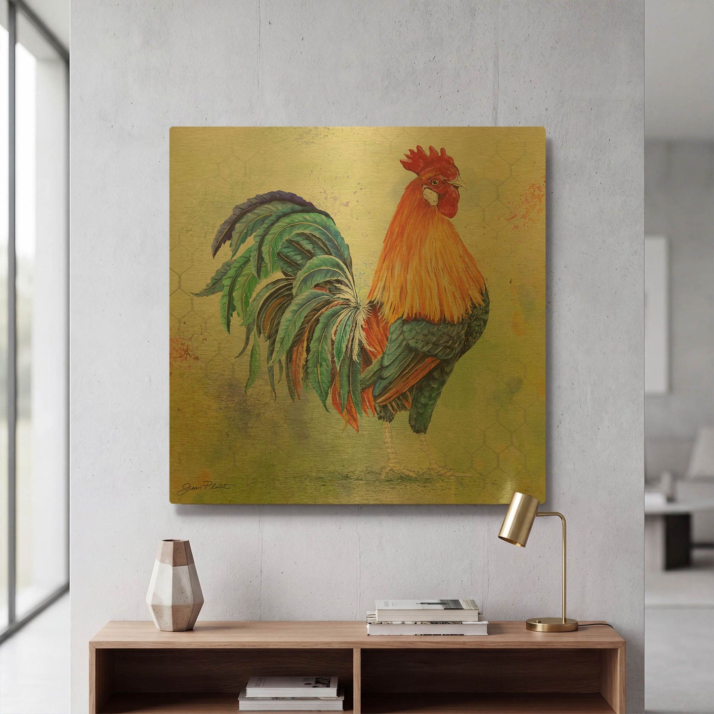 'Watercolor Rooster B' By Jean Plout Gold Metal Wall Art