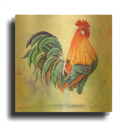 'Watercolor Rooster B' By Jean Plout Gold Metal Wall Art