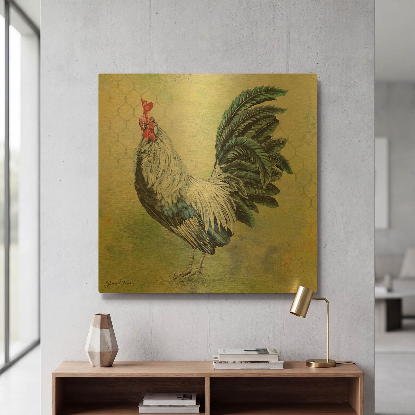 'Watercolor Rooster C' By Jean Plout Gold Metal Wall Art