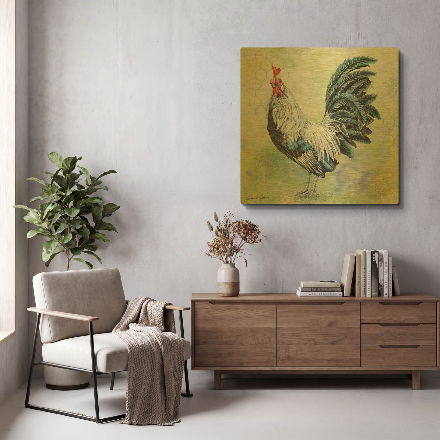 'Watercolor Rooster C' By Jean Plout Gold Metal Wall Art