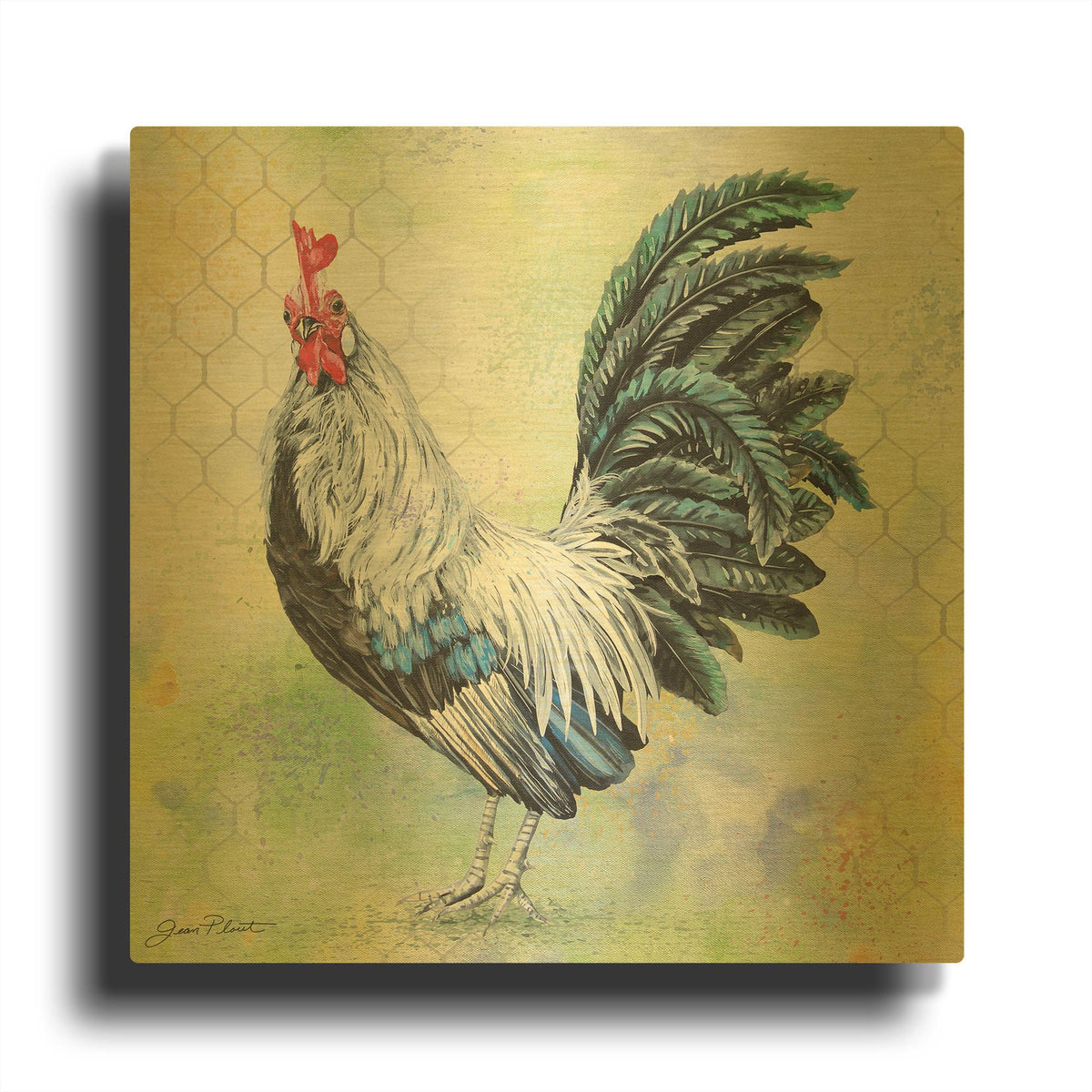 'Watercolor Rooster C' By Jean Plout Gold Metal Wall Art