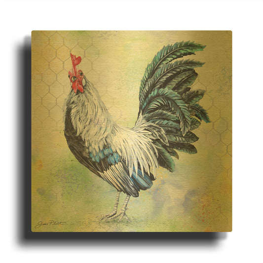'Watercolor Rooster C' By Jean Plout Gold Metal Wall Art