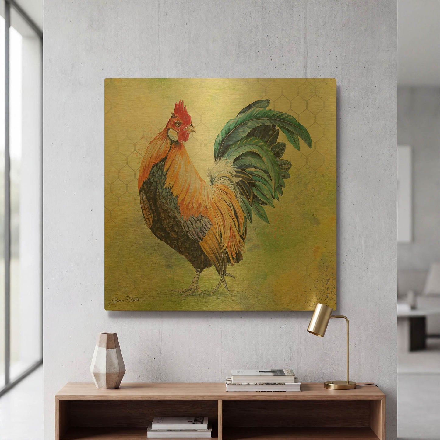 'Watercolor Rooster D' By Jean Plout Gold Metal Wall Art