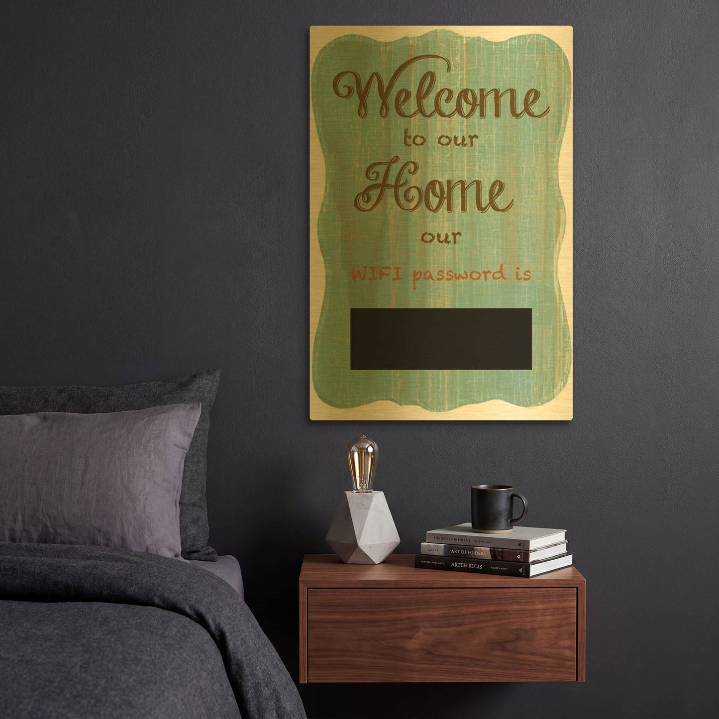 'Welcome Home Wifi A' By Jean Plout Gold Metal Wall Art