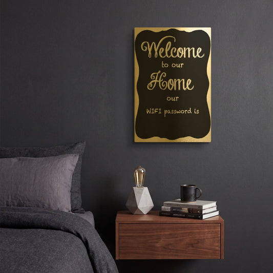 'Welcome Home Wifi B' By Jean Plout Gold Metal Wall Art