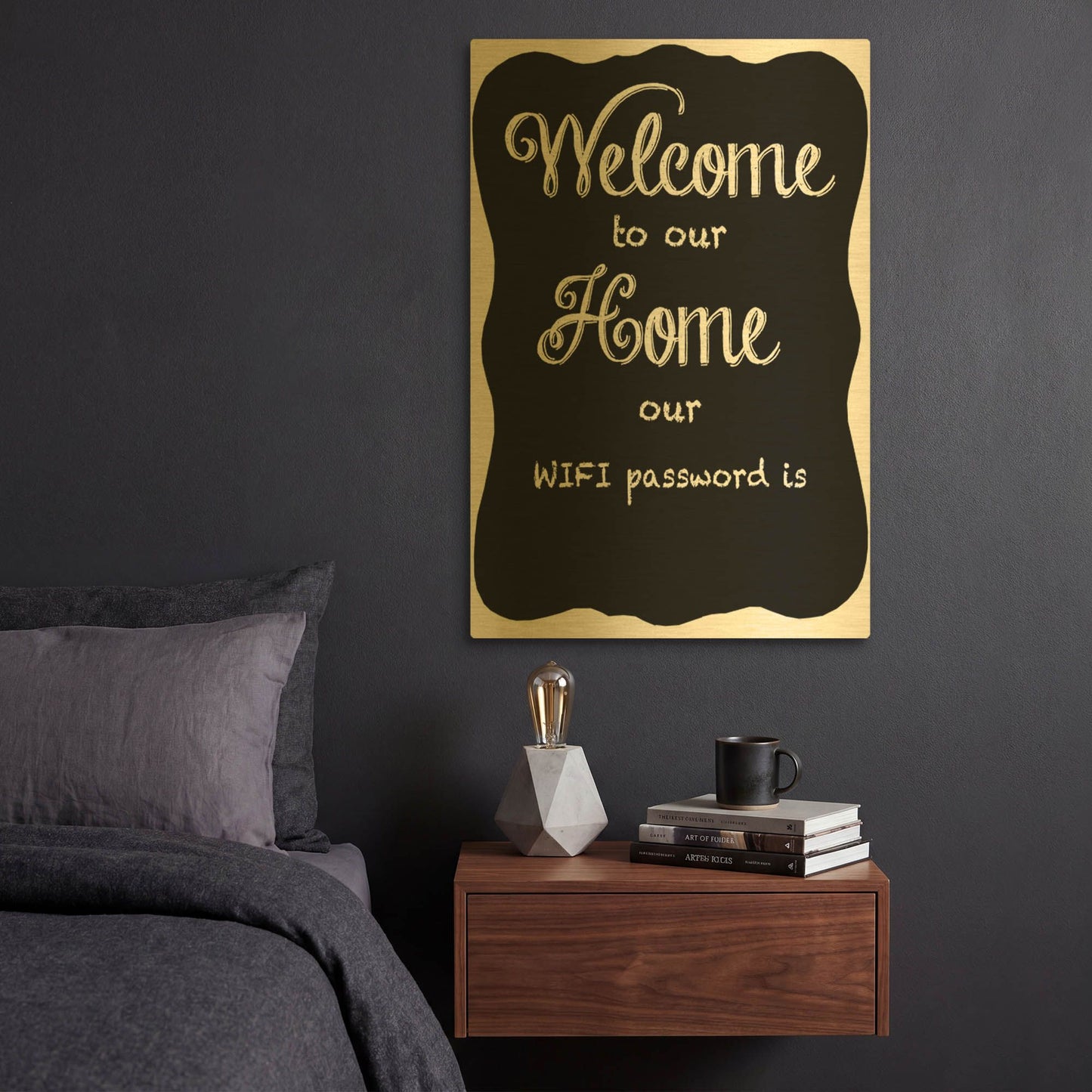 'Welcome Home Wifi B' By Jean Plout Gold Metal Wall Art