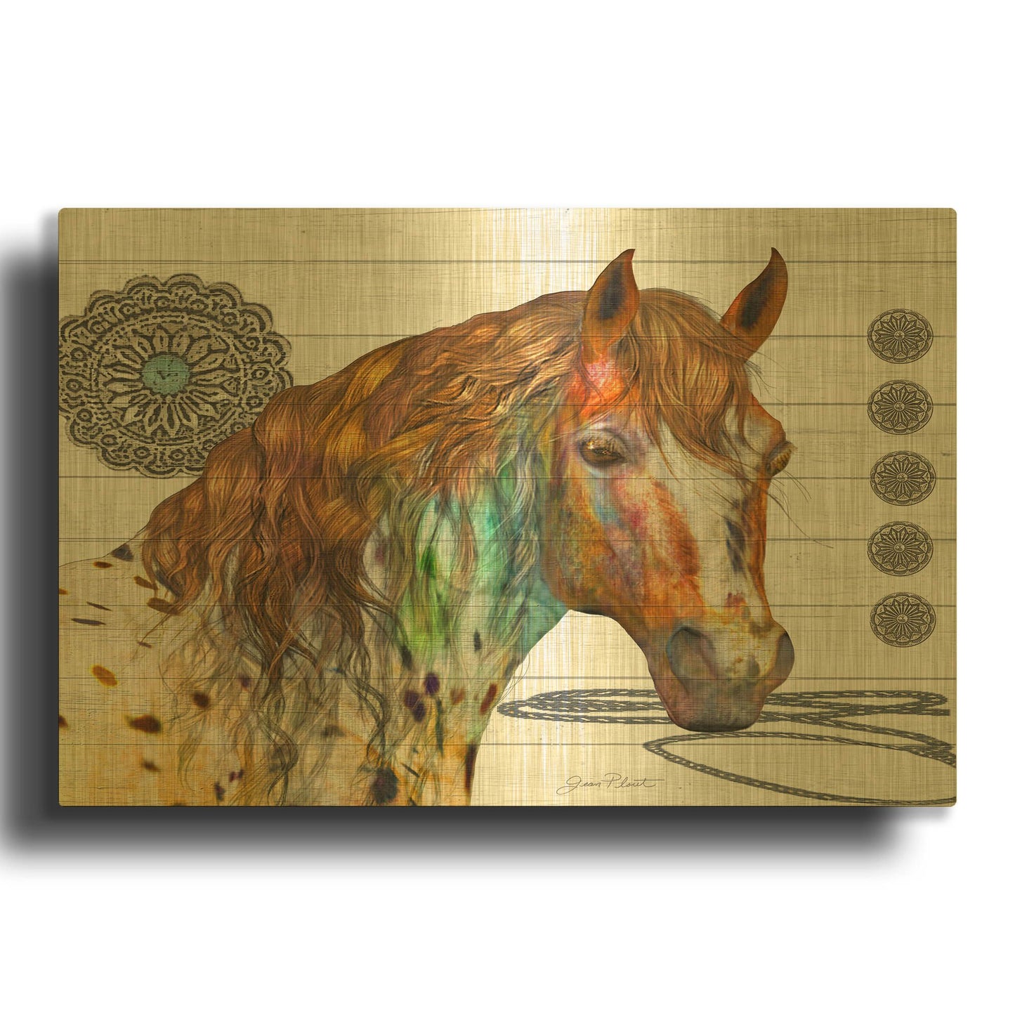 'Western Horse On Shiplap A' By Jean Plout Gold Metal Wall Art