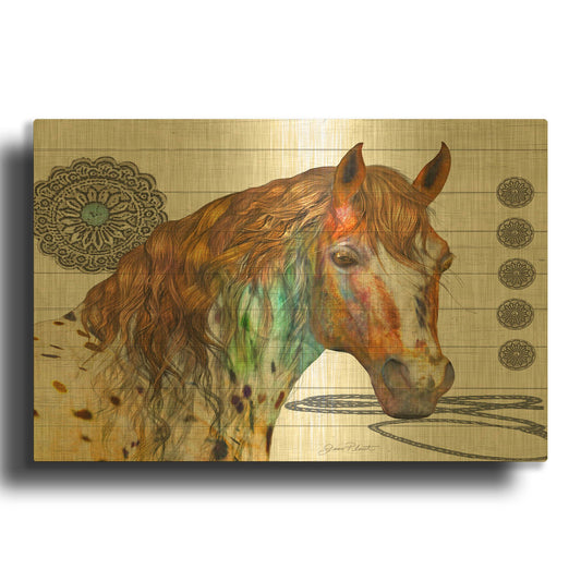 'Western Horse On Shiplap A' By Jean Plout Gold Metal Wall Art
