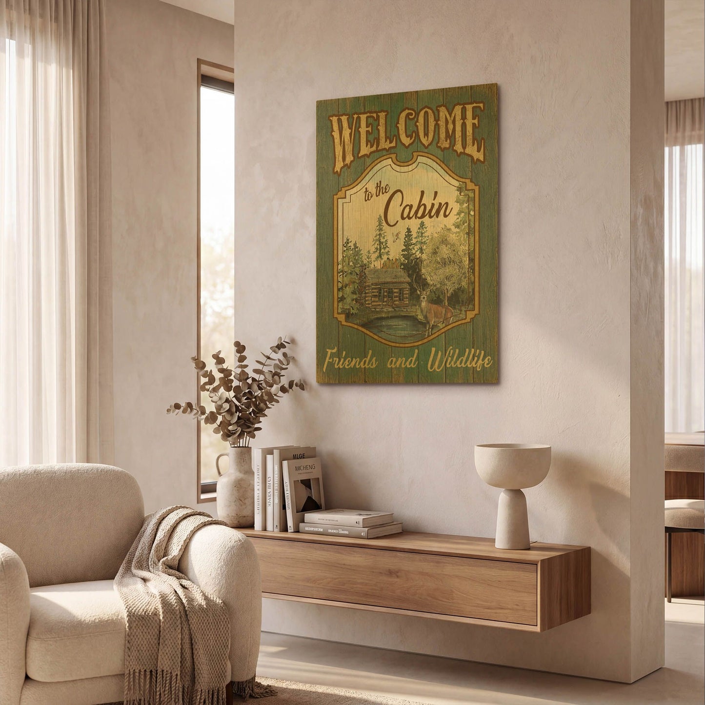 'Wilderness Lodge A' By Jean Plout Gold Metal Wall Art