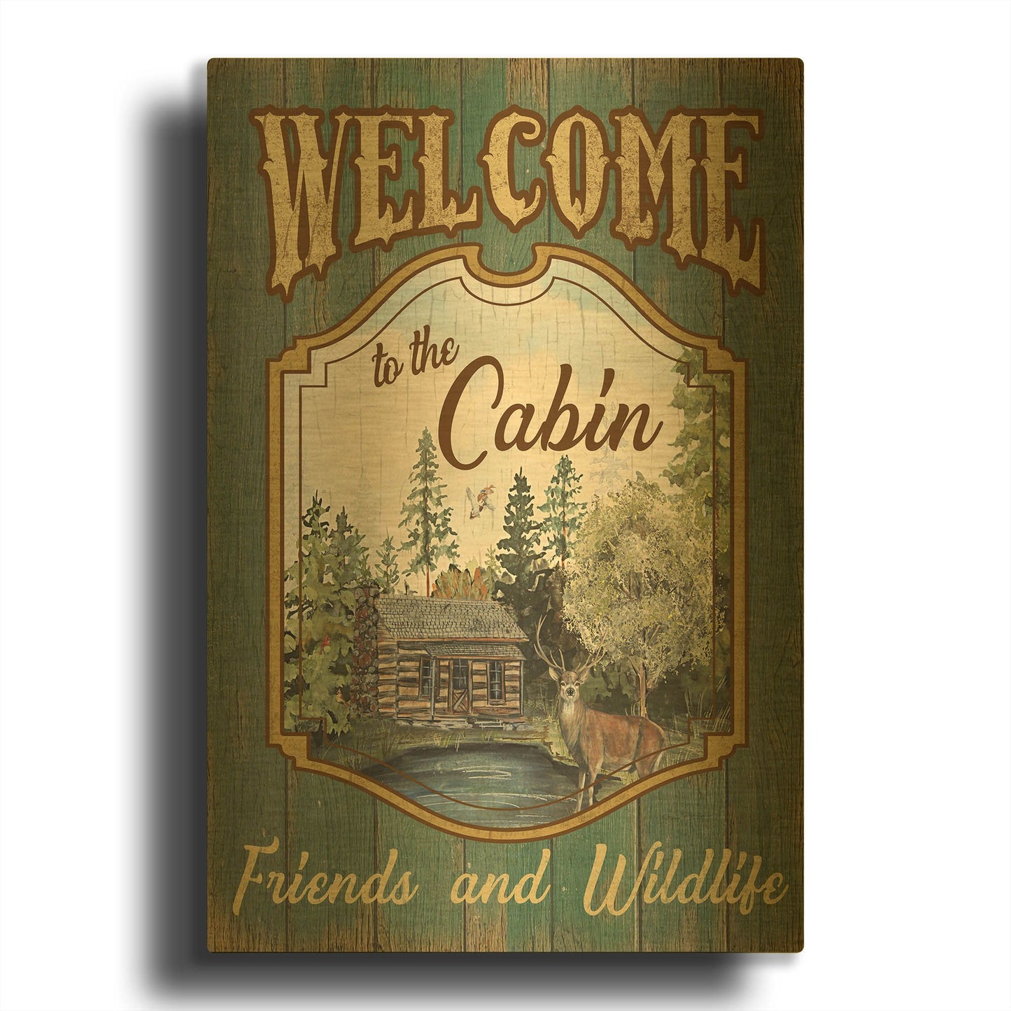 'Wilderness Lodge A' By Jean Plout Gold Metal Wall Art
