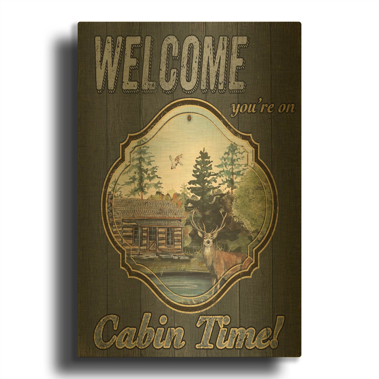 'Wilderness Lodge E' By Jean Plout Gold Metal Wall Art