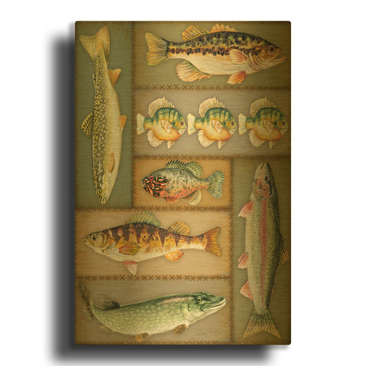 'Wilderness Lodge M' By Jean Plout Gold Metal Wall Art
