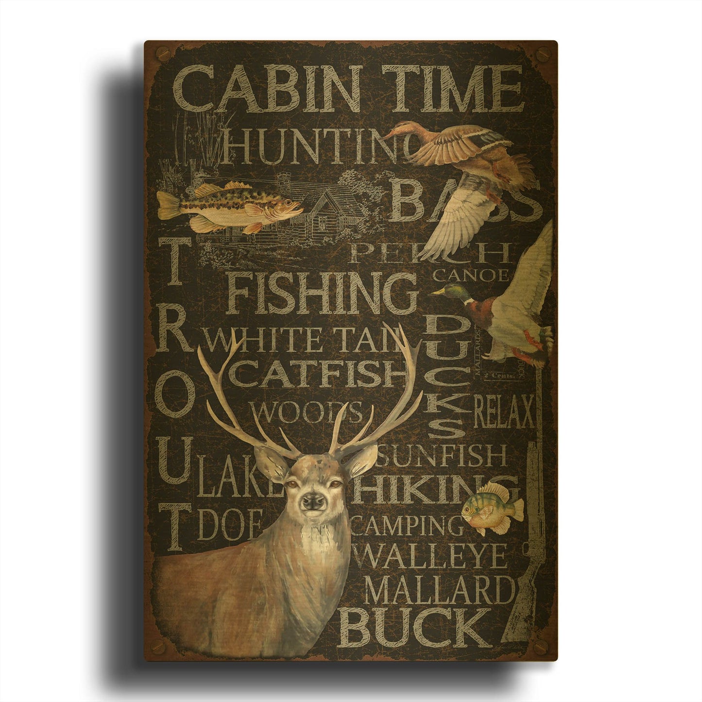 'Wilderness Lodge P' By Jean Plout Gold Metal Wall Art