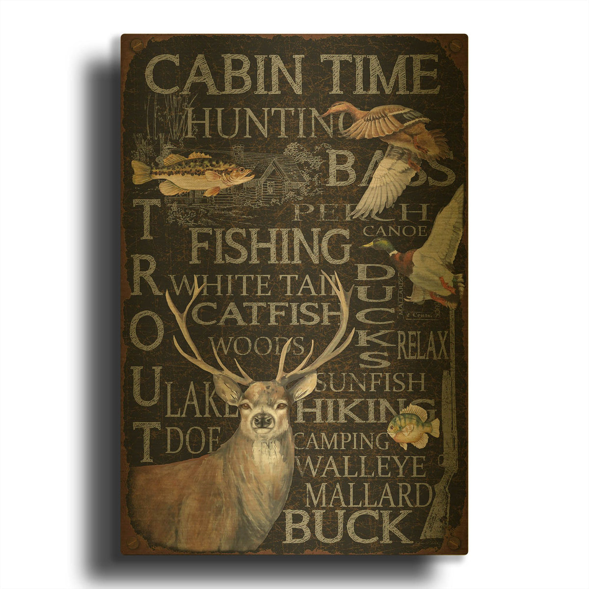 'Wilderness Lodge P' By Jean Plout Gold Metal Wall Art
