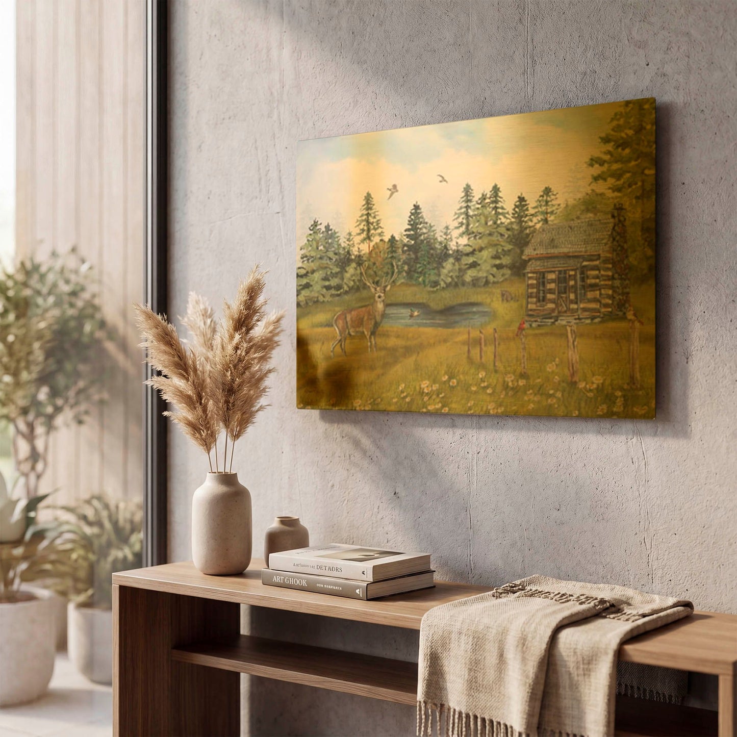 'Wilderness Lodge R' By Jean Plout Gold Metal Wall Art