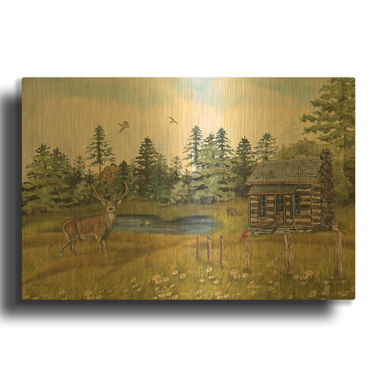 'Wilderness Lodge R' By Jean Plout Gold Metal Wall Art