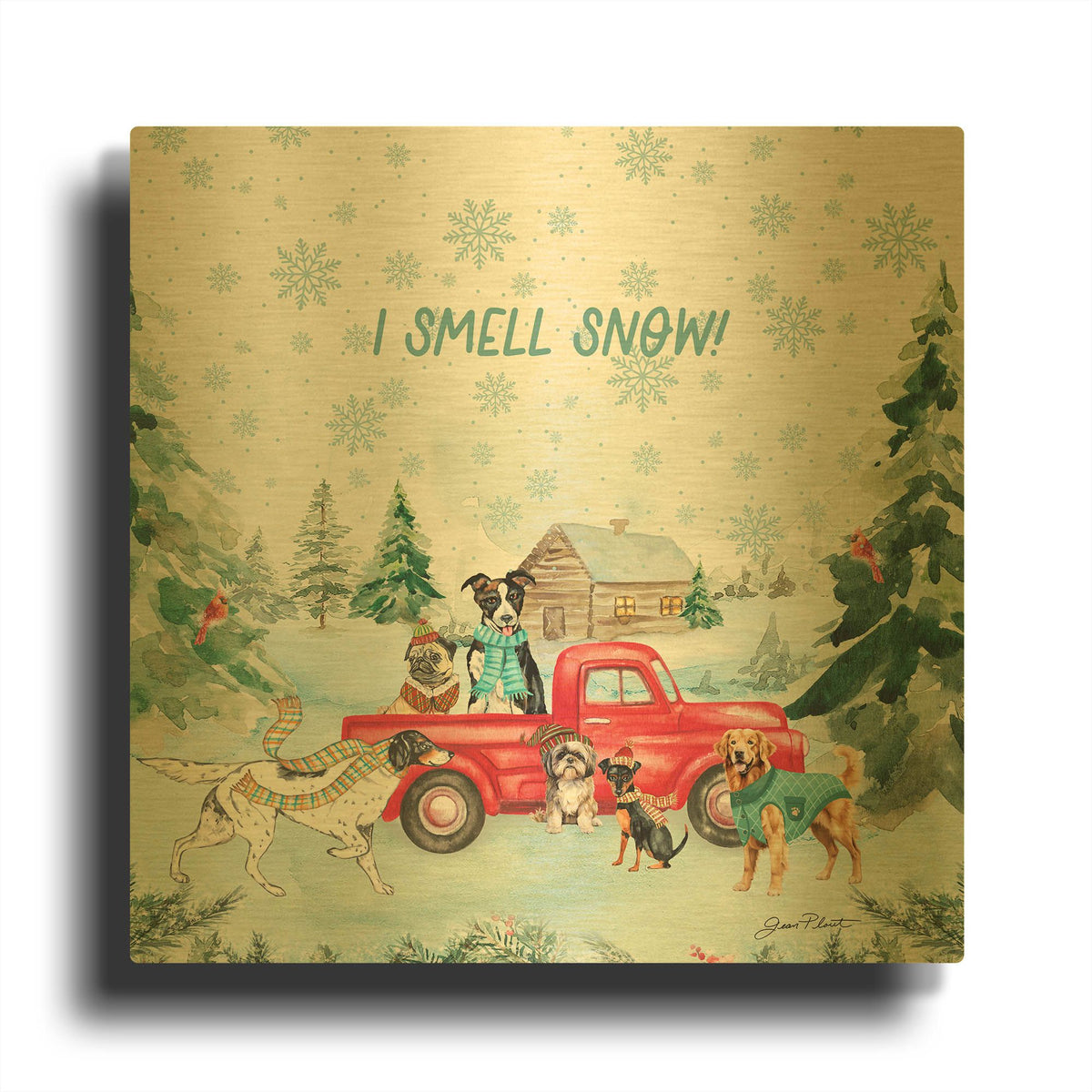 'Winterland Dogs A1' By Jean Plout Gold Metal Wall Art