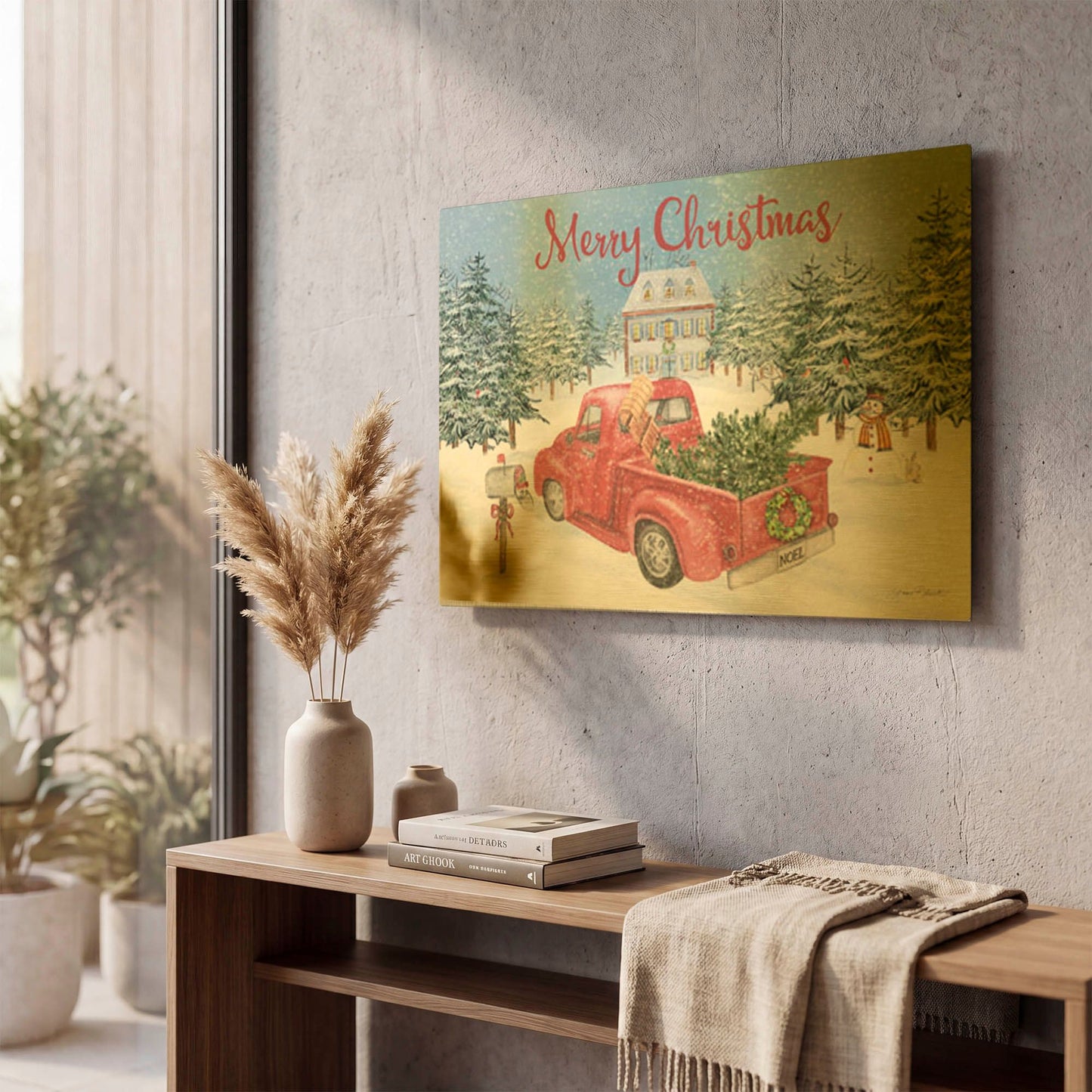 'Winterland Truck' By Jean Plout Gold Metal Wall Art