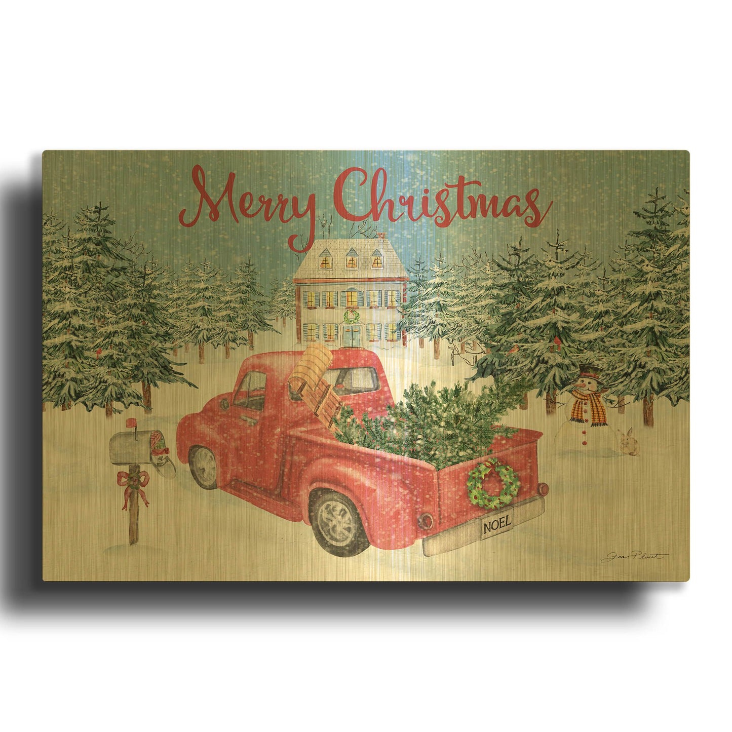 'Winterland Truck' By Jean Plout Gold Metal Wall Art