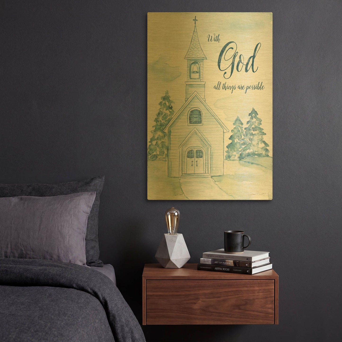 'With God A' By Jean Plout Gold Metal Wall Art