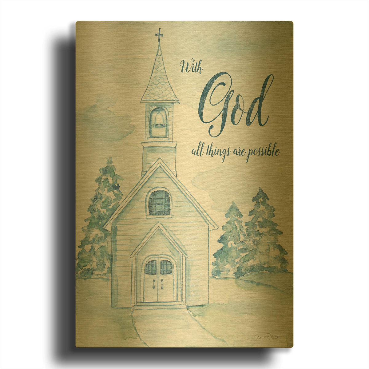 'With God A' By Jean Plout Gold Metal Wall Art
