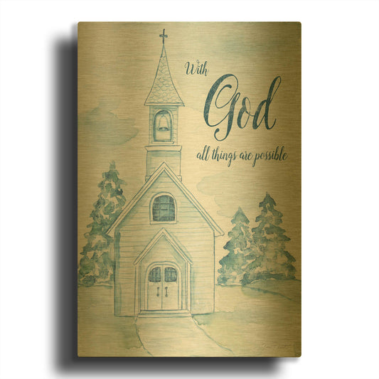 'With God A' By Jean Plout Gold Metal Wall Art
