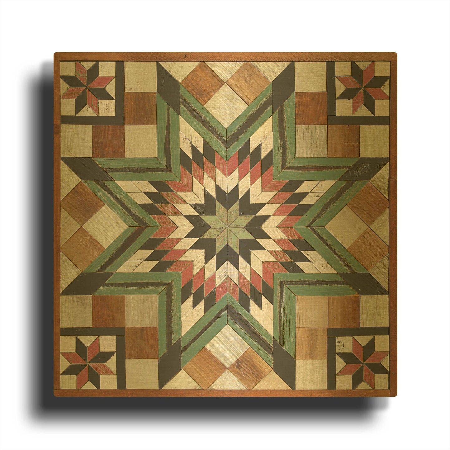 'Wooden Barn Quilt B2' By Jean Plout Gold Metal Wall Art