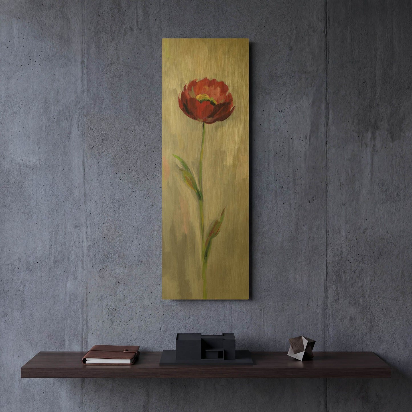 'Single Stem Flower II' By Silvia Vassileva Gold Metal Wall Art