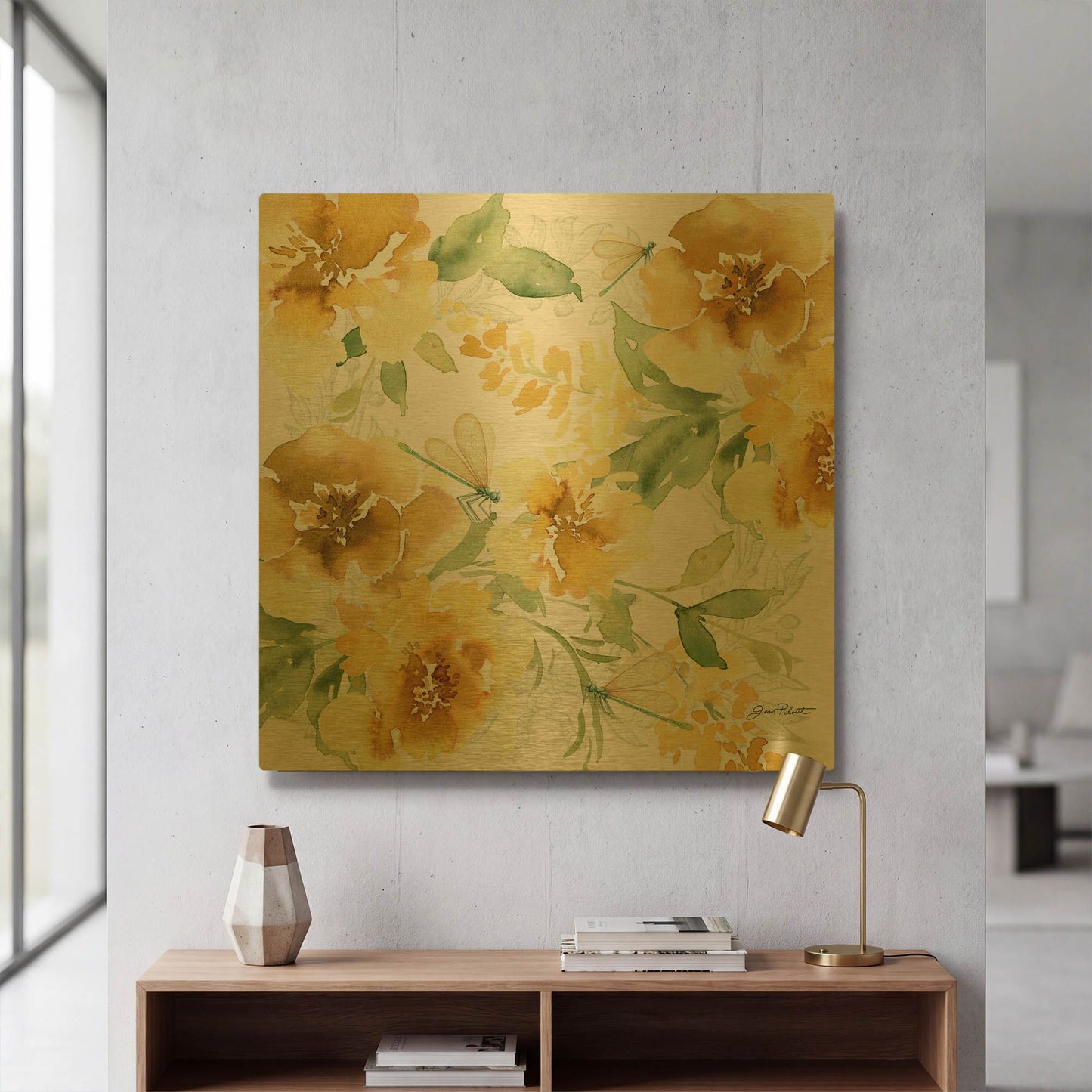 'Yellow Floral Bouquet A' By Jean Plout Gold Metal Wall Art