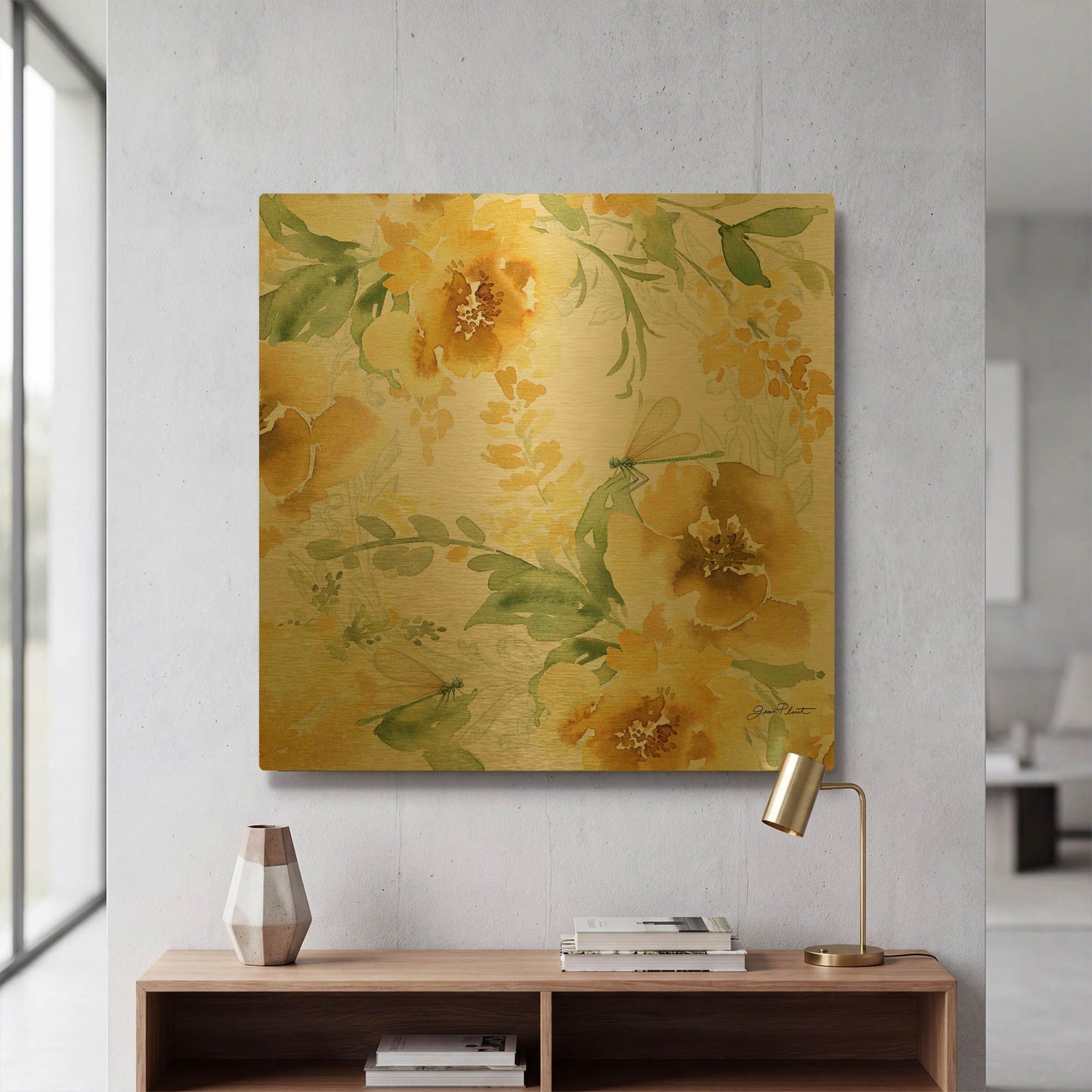 'Yellow Floral Bouquet B' By Jean Plout Gold Metal Wall Art