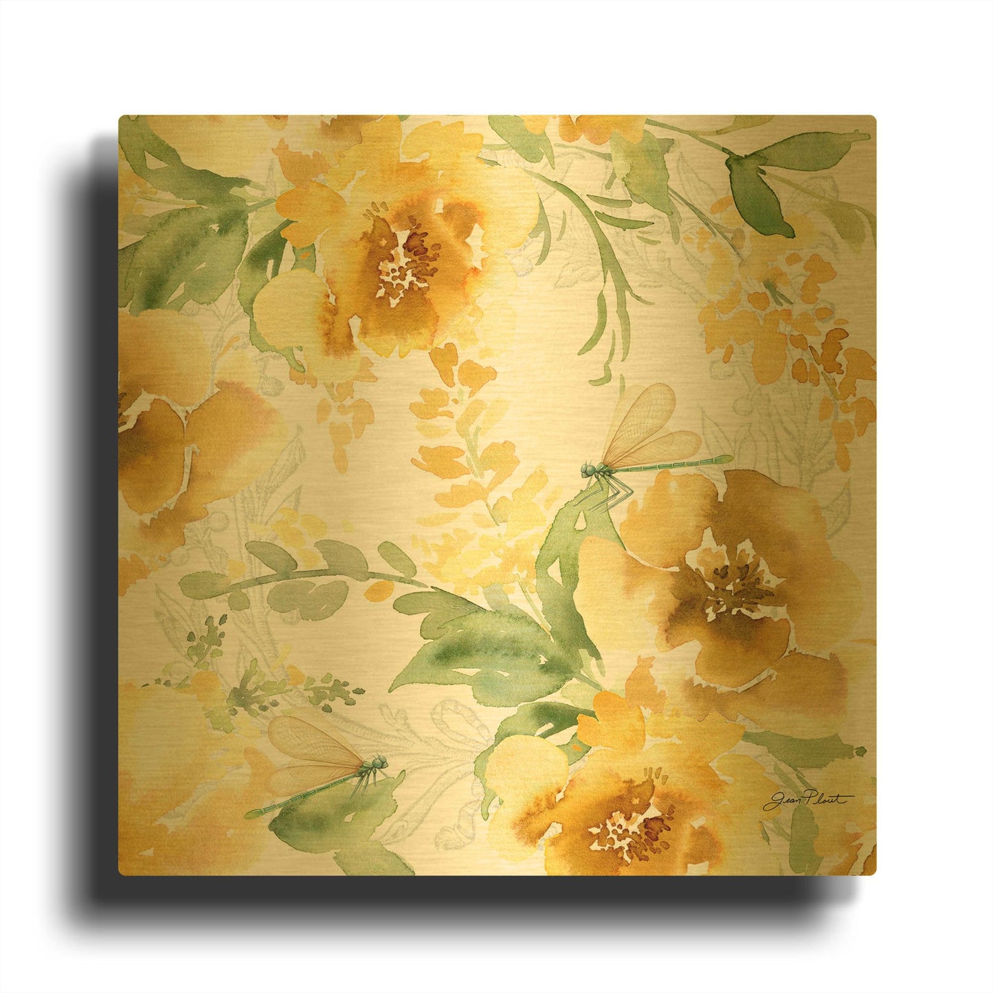 'Yellow Floral Bouquet B' By Jean Plout Gold Metal Wall Art