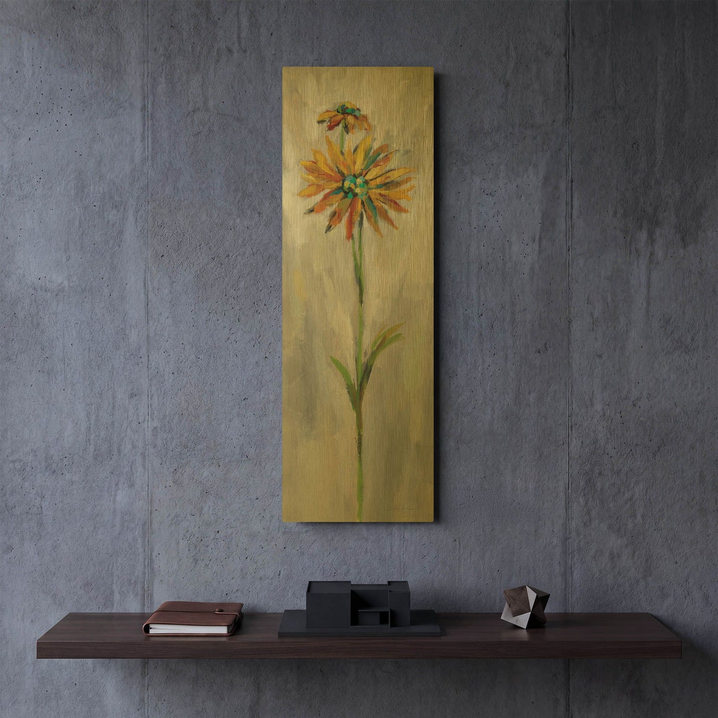 'Single Stem Flower III' By Silvia Vassileva Gold Metal Wall Art