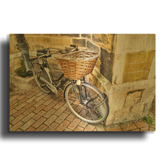 'Bicycle With Basket' By Mark A Paulda Gold Metal Wall Art