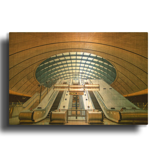 'Canary Wharf Futuristic Escalator' By Mark A Paulda Gold Metal Wall Art