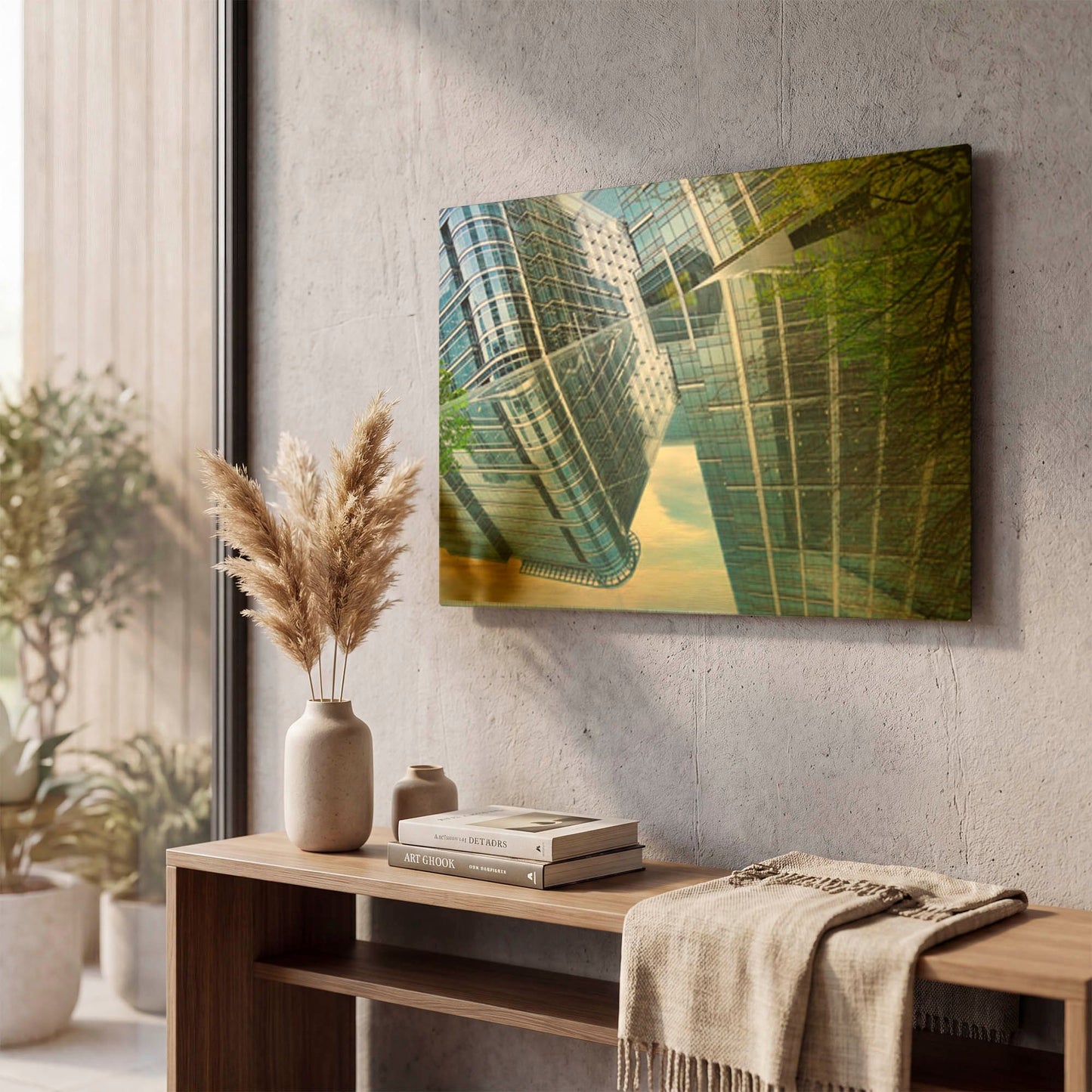 'Canary Wharf Reflections' By Mark A Paulda Gold Metal Wall Art